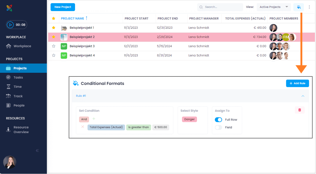 Conditional Formatting in InLoox Web App