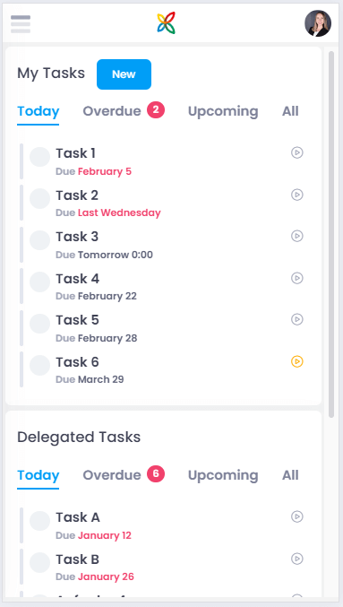 InLoox Workplace with tasks in the Mobile View