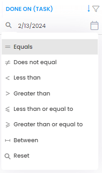 Task list filter: "Done on (task)"