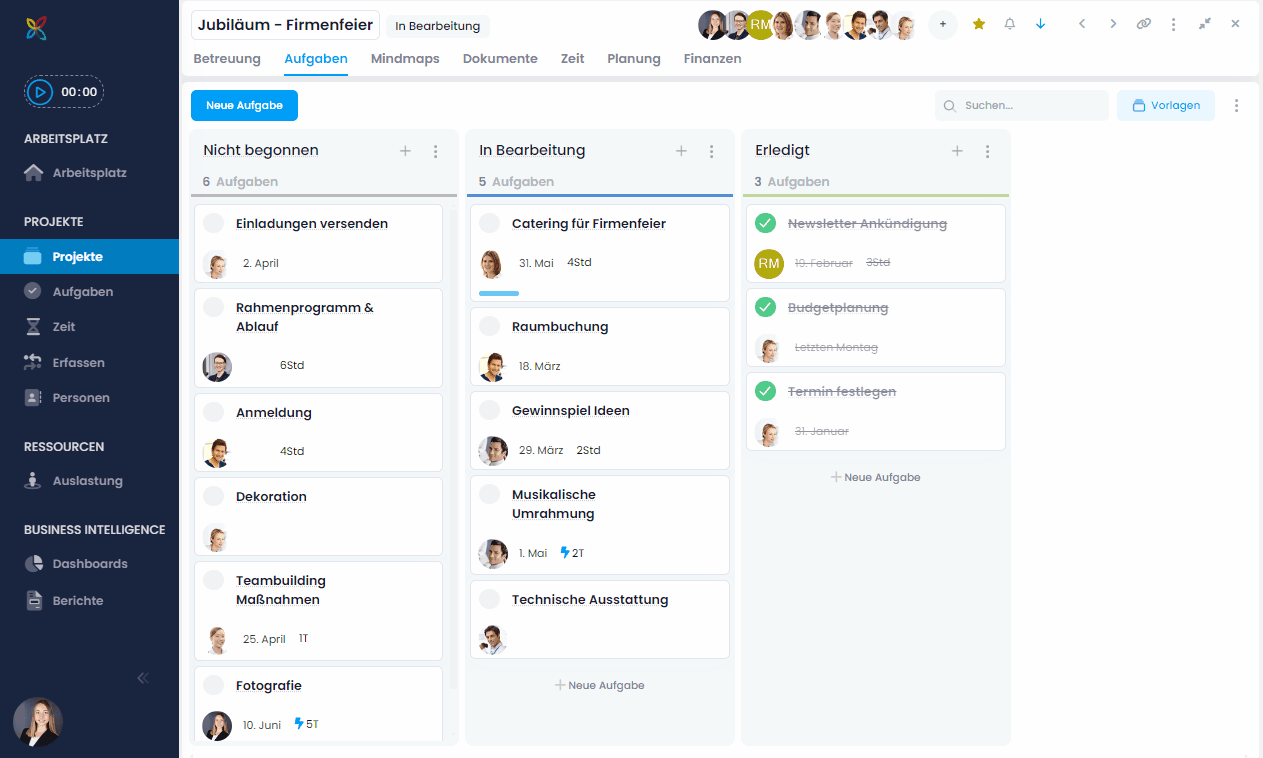 Kanban-Board mit Aufgaben: Suche nach Ressource