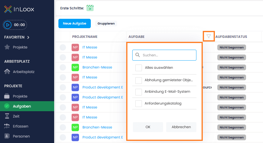 Filter inkl. Suchfunktion im einfachen Modus