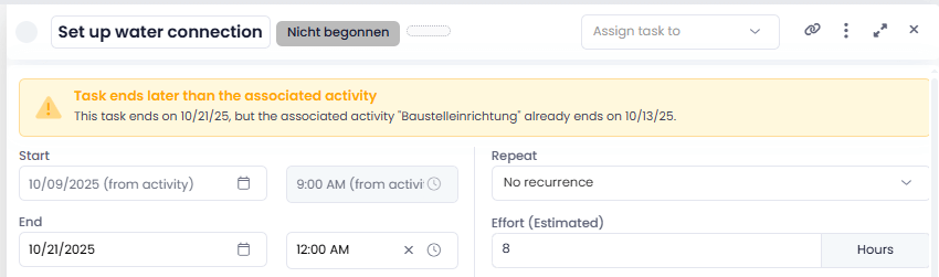 Warning for tasks that end later than the associated acitivity