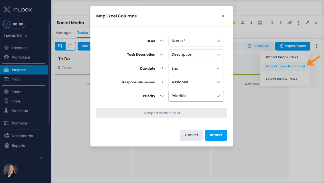 Import tasks from Excel in InLoox