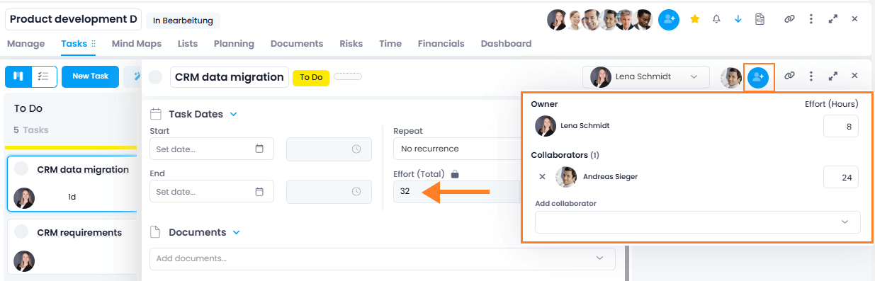 Collaborators and owners of tasks