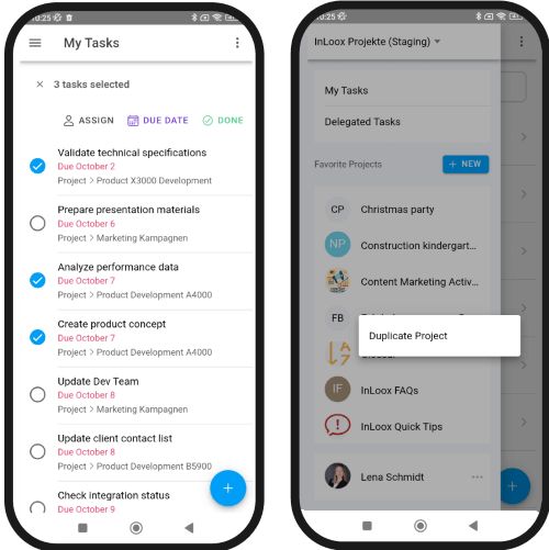 Mobile App: Multiselect tasks and duplicate projects