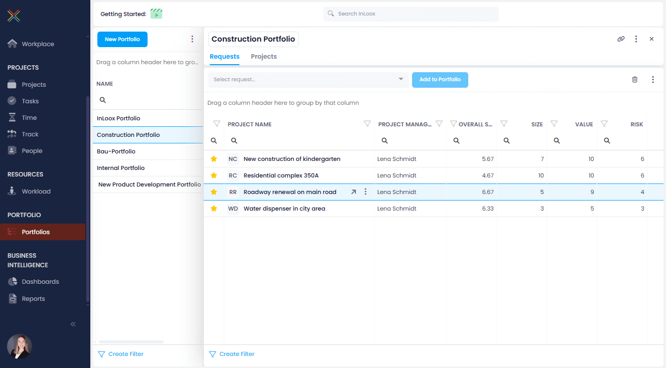 Portfolio management in InLoox