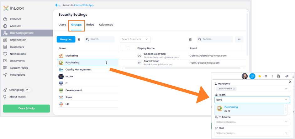 Create user groups and add them to projects