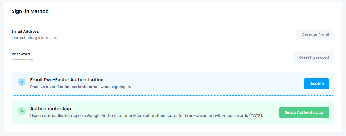 Set up Authenticator app for InLoox login