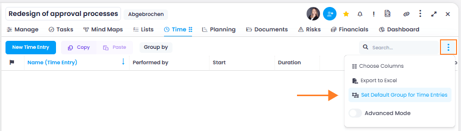 Default Group for Time Entries