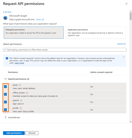 Delegated permissions - activate OpenId permissions