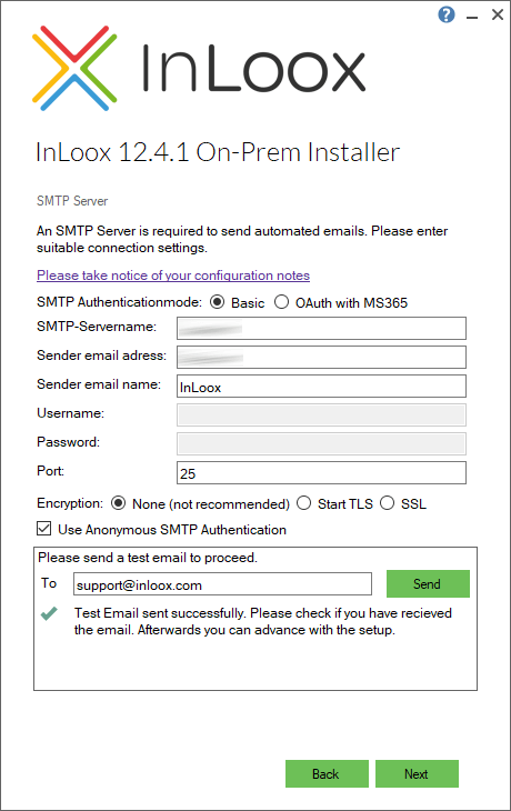 SMTP-Server enter test email